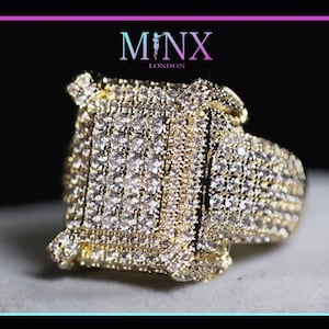 Gold Hip Hop Ring | Mens Gold Diamond Ring | Men&#39;s Iced Out Ring | Gold Iced Out Ring | Iced Out Ring | Big Gold Diamond Ring