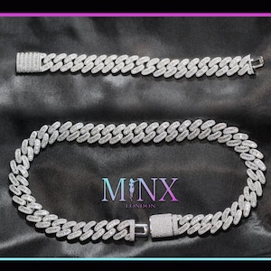 Męski łańcuszek kubański z diamentami Baguette | Łańcuch kubański | Męski łańcuszek Iced Out | Łańcuch kubański Iced | Bransoletka Iced Out | Srebrny łańcuszek hip-hopowy