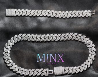 Mens Baguette Diamond Cuban Chain | Cuban Link Chain | Mens Iced Out Chain | Iced Cuban Chain | Iced Out Bracelet | Silver Hip Hop Chain