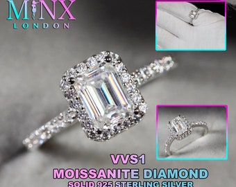 Womens Moissanite Diamond Engagement Ring | 1.0 CT Ring | Emerald Cut Moissanite Diamond Engagement Ring | Moissanite Diamond Wedding Ring