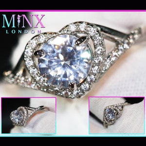 Anillo de corazón / Anillo de corazón de diamantes para mujer / Anillo de compromiso / Anillo en forma de corazón / Anillo para novia / Anillo de halo / Anillo de corazón de diamantes