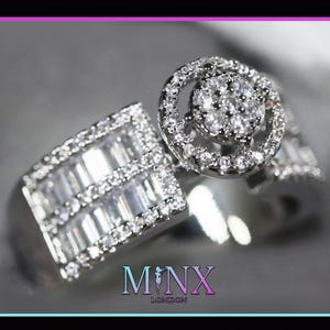 Womens Baguette Cut Diamond Ring | Womens Big Engagement Ring | Womens Big Diamond Ring | Womens Silver Baguette Diamond Ring