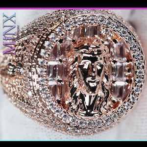 Rose Gold Jesus Ring | Jesus Ring | Baguette Diamond Jesus Ring | Iced Out Ring | Jesus Face Ring | Jesus Head Ring | Rose Gold Hip Hop Ring