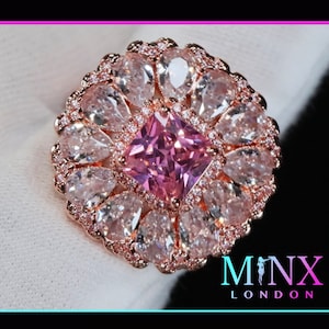 Anello a doppia fascia del fiore di diamante rosa in oro massiccio ...