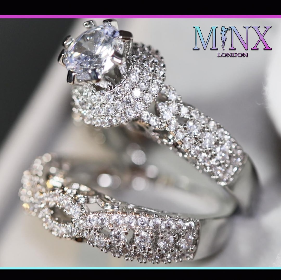 ladies diamond dress rings Womens Silver Engagement Ring | Womens Wedding Ring Set | Engagement Ring Diamond | Silver Diamond Wedding Ring Set | Promise Ring feminine clipart