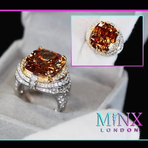 Champagnefärgad diamantring | Champagnefärgad diamantring för män | Stor champagnefärgad diamantring för dam | Krossad diamantring | Brun diamantring