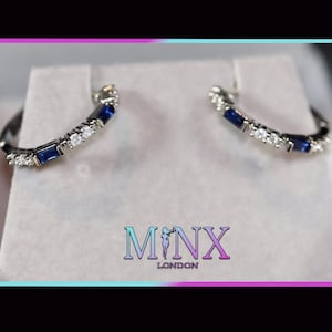 Blue Diamond Hoop Earrings | Blue Diamond Earrings | Sapphire Earrings | Hoop Earrings | Sapphire Blue Earrings | Womens Diamond Earrings