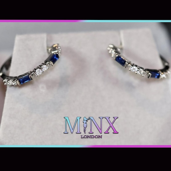 Blue Diamond Hoop Earrings | Blue Diamond Earrings | Sapphire Earrings | Hoop Earrings | Sapphire Blue Earrings | Womens Diamond Earrings