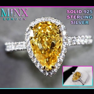 Womens Engagement Ring | Yellow Diamond Ring | 3.00 CT Wedding Ring | Simulated Diamond Ring | Teardrop Ring | Lab Diamond Ring | 925 Silver