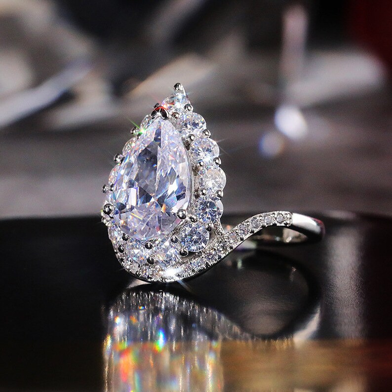 Water Drop Ring Pear Shape Ring Tear Drop Diamond Ring Etsy UK