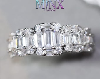Women's Baguette Diamond Ring | Baguette Ring | Womens Silver Diamond Ring | Diamond Promise Ring | Womens Baguette Cut Diamond Ring
