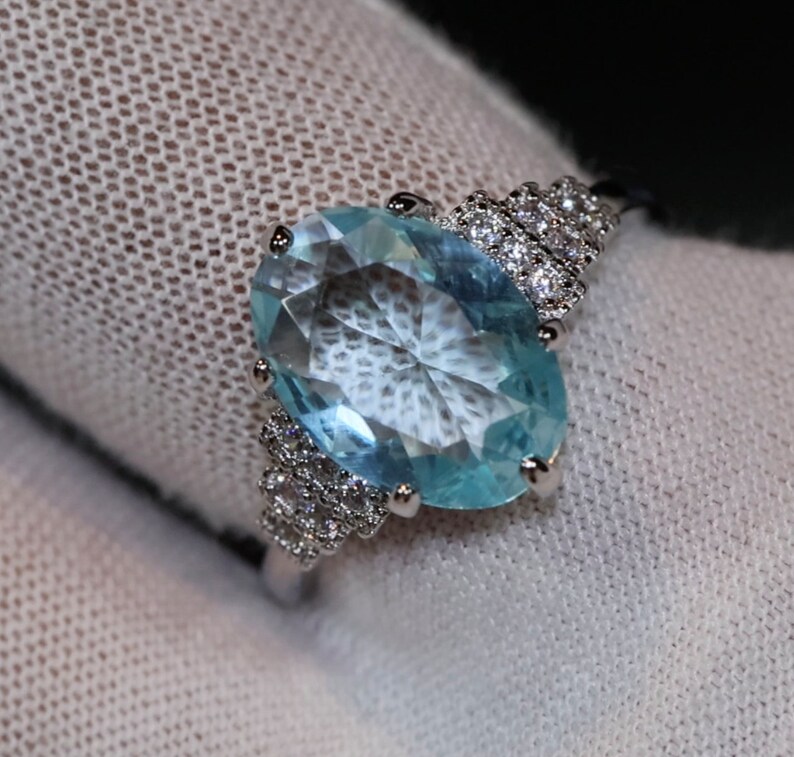 Blue Oval Diamond Ring
