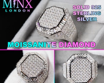 Anillo de moissanita / Anillo de moissanita para hombre / Anillo VVS1 / Anillo de hip hop / Anillo grande para el meñique para hombre / Anillo con acabado helado / Anillos con acabado helado / Anillo grande para mujer