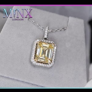 Yellow Diamond Pendant | Yellow Emerald Cut Diamond Pendant | Womens Yellow Diamond Pendant | Emerald Diamond Pendant | Yellow Gemstone