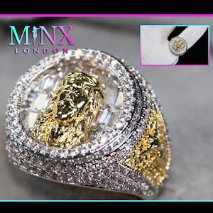 Hip Hop Jesus Ring | Mens Baguette Diamond Jesus Ring | Mens Iced Out Ring | Mens Jesus Face Ring | Jesus Head Ring | Iced Out Pinky Ring