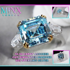 Blue Diamond Ring | Womens Asscher Cut Ring | Simulated Diamond Ring | Asscher Cut Diamond Engagement Ring | Assher Diamond Wedding Ring
