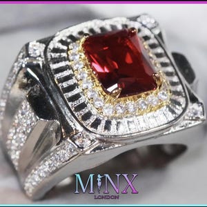 Mens Red Diamond Ring | Ruby Ring for Men | Ruby Ring for Women | Ruby Diamond Ring | Mens Silver Ring | Red Diamond Ring | Iced Out Ring