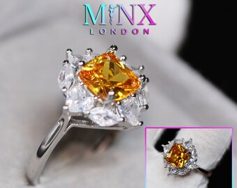 Anel de diamante amarelo feminino | Anel de noivado de diamante amarelo | Anel de diamante amarelo com corte almofadado | Anel de noivado feminino