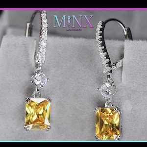 Yellow Diamond Earrings | Yellow Diamond Jewelry | Yellow Earrings | Womens Yellow Radiant Cut Diamond Earrings