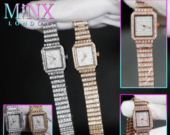Damen Diamant Uhr | Damen Luxusuhr | Damen Silber Diamant Uhr | Damen Rose Gold Armbanduhr | Gold Damenuhr | Rose Gold Armbanduhr