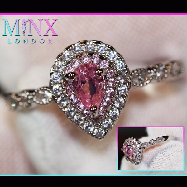 Pink Diamond Ring | Teardrop Ring | Pear Shape Ring | Teardrop Engagement Ring | Halo Wedding Ring | Pink Pear Cut Diamond Ring