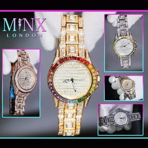 Iced Out Watch | Iced Watch | Mens Iced Out Watch | Hip Hop Watch | Baguette Watch | Diamond Watches | Rainbow Bezel Watch  | Rainbow Watch|