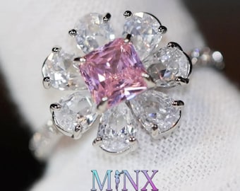 Pink Diamond Ring | Pink Diamond Engagement Ring | Womens Pink Diamond Ring | Promise Ring | Womens Pink Diamond Flower Ring | Flower Ring