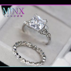 Womens Wedding Ring Set | Womens Silver Diamond Engagement Ring Set | Wedding Ring | Princess Cut Diamond Wedding Ring, Womens Eternity Ring