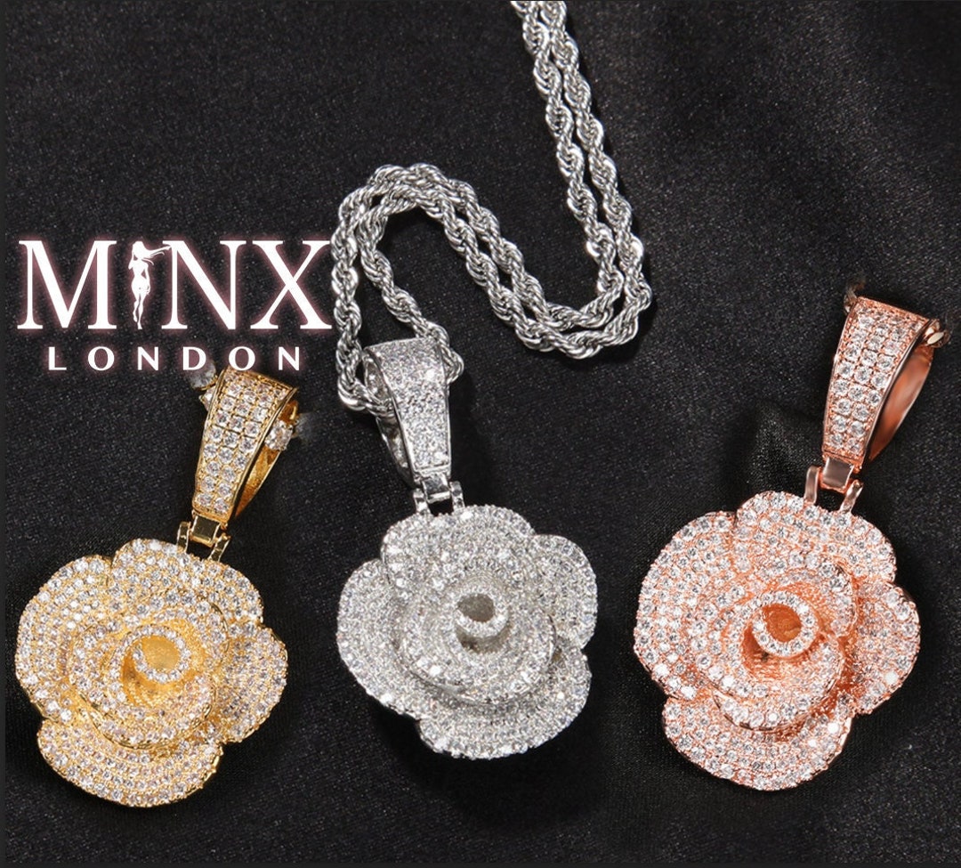 Rose Pendant Diamond Rose Pendant Flower Pendants Etsy