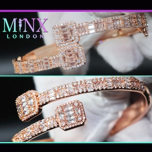 Rose Gold Bracelet, Iced Out Bracelet, Womens Bracelet | Mens Bracelet, Baguette Cut Diamond Bracelet, Rose Gold Baguette Cut Diamond Bangle