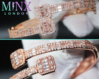 Rose Gold Bracelet, Iced Out Bracelet, Womens Bracelet | Mens Bracelet, Baguette Cut Diamond Bracelet, Rose Gold Baguette Cut Diamond Bangle