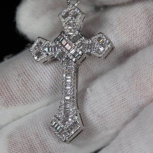 Baguette Cut Diamond Cross Pendant