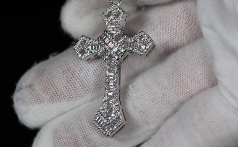Baguette Cut Diamond Cross Pendant