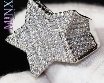 Gefroren Ring | Herrenring Stern | Baguette Diamant Stern Ring | Diamant Stern Ring | Sterne Ringe | Gefrorener Stern Ring | Verstellbar Ring