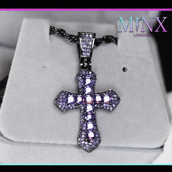 Purple Diamond Cross Pendant | Black Cross Pendant | Princess Cut