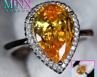 Yellow Pear Cut Diamond Ring | Yellow Diamond Engagement Rings | Yellow Diamond Wedding Ring | Pear Shape Ring | Pear Engagement Ring