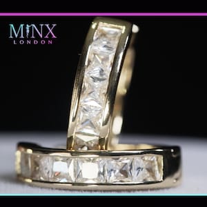 Gold Diamond Hoop Earrings | Gold Hoop Earrings | Princess Cut Diamond Hoop Earrings | Women&#39;s Diamond Hoop Earrings | Men&#39;s Hoop Earrings
