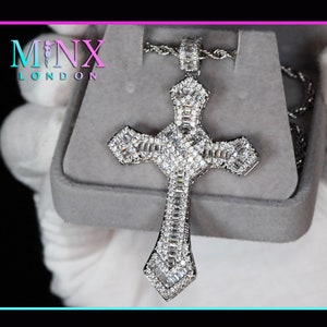 Iced Out Cross | Big Diamond Cross Pendant | Iced Out Cross Chain | Baguette Diamond Cross Pendant | Mens Iced Out Cross Pendant