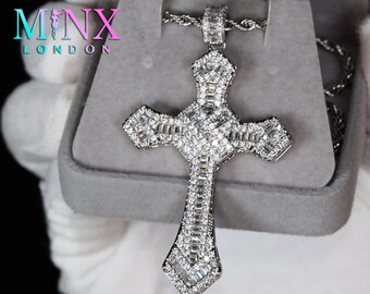 Iced Out Cross | Big Diamond Cross Pendant | Iced Out Cross Chain | Baguette Diamond Cross Pendant | Mens Iced Out Cross Pendant