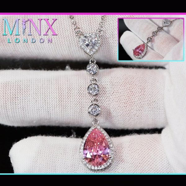 Rosa Diamant Halskette | Tropfen Halskette | Birnenform Halskette | Pink Tropfen Diamant Anhänger | Tropfen Anhänger | Birne Diamant Anhänger