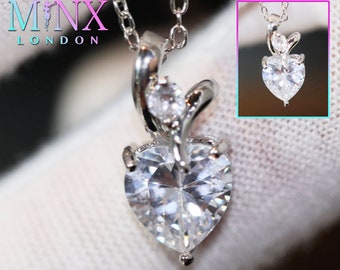 Colgante de corazón de diamantes / Collar de diamantes para mujer / Collar de corazón con diamantes / Colgante de corazón / Collar de corazón de plata / Colgante de corazón