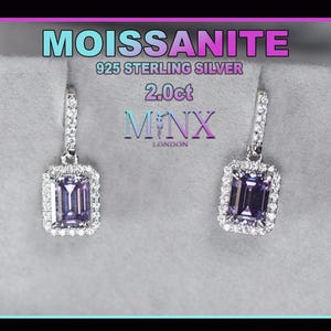 Purple Moissanite Diamond Earrings | Purple Emerald Cut Moissanite Diamond Earrings | Moissanite Diamond Earrings | Moissanite Earrings