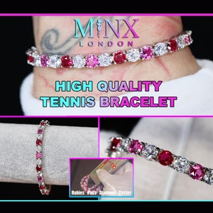 Pink Diamond Tennis Bracelet | Red Ruby Tennis Bracelet | Tennis Bracelet | Diamond Tennis Bracelet | Pink and Red Ruby Tennis Bracelet