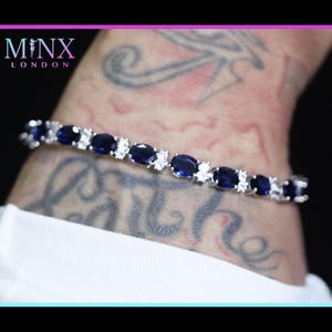 Saphir Blau Diamant Tennis Armband | Blaues Edelstein-Tennis-Armband | Blaues Diamant-Tennis-Armband | Blaues Diamant Armband