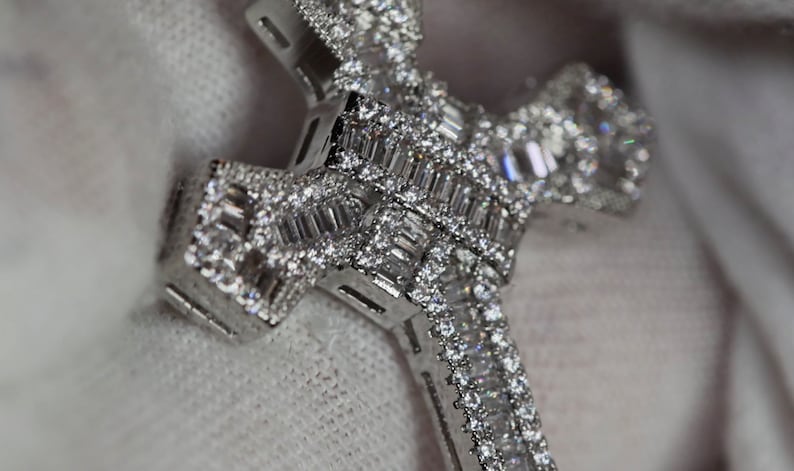 mens iced out cross pendant