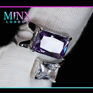 Purple Radiant Cut Diamond Ring | Purple Diamond Ring | Purple Amethyst Ring | Purple Sapphire Ring | Purple Gemstone Ring
