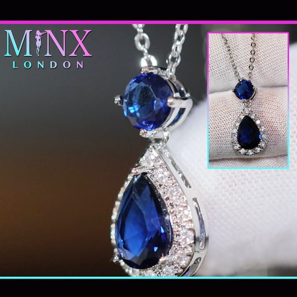 Womens Necklace | Blue Diamond Necklace | Sapphire Blue Diamond Pendant | Pear Cut Diamond Pendant | Teardrop Pendant | Blue Diamond