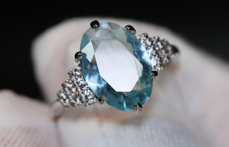 Blue Oval Diamond Ring