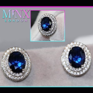 Sapphire Blau Ohrstecker | Blauer Diamant Ohrringe | Diamant Ohrringe | Blaue Diamant Ohrstecker | Heiligenschein Ohrringe | Womens Sapphire Blau Ohrstecker