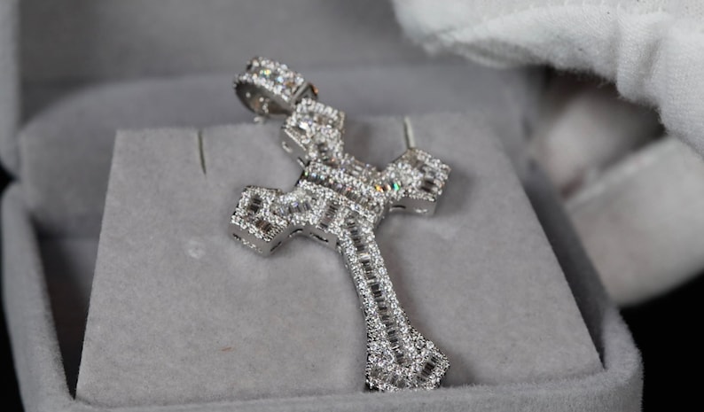 Baguette Cut Diamond Cross Pendant